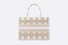 Load image into Gallery viewer, Medium Dior Book Tote • White and Gold-Tone Macrocannage Embroidery (36 x 27.5 x 16.5 cm)
