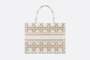 Medium Dior Book Tote • White and Gold-Tone Macrocannage Embroidery (36 x 27.5 x 16.5 cm)