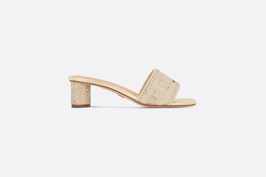 Dior Or Dway Heeled Slide • Cotton Embroidered with Gold-Tone Metallic Thread and Strass