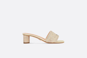 Dior Or Dway Heeled Slide • Cotton Embroidered with Gold-Tone Metallic Thread and Strass