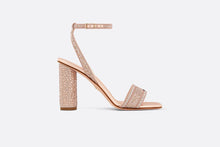 Load image into Gallery viewer, Dior Or Dway Heeled Sandal • Rose Gold-Tone Cotton Embroidered with Metallic Thread and Strass
