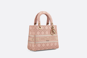 Medium Dior Or Lady D-Lite Bag • Pink Cannage Embroidery with Metallic Thread and Strass