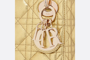Mini Dior Or Lady Dior Bag • Metallic Platinum-Tone Crinkled Cannage Calfskin
