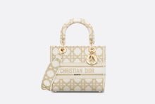 Load image into Gallery viewer, Medium Lady D-Lite Bag • White and Gold-Tone Macrocannage Embroidery
