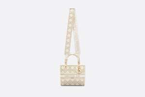 Medium Lady D-Lite Bag • White and Gold-Tone Macrocannage Embroidery
