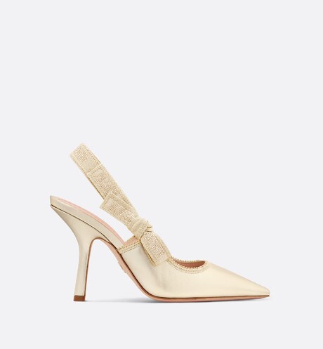 Dior Or J'Adior Slingback Pump • Gold-Tone Lambskin and Cotton Embroidered with Metallic Thread and Strass