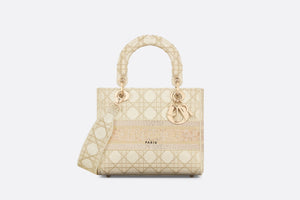 Medium Dior Or Lady D-Lite Bag • Gold-Tone Cannage Embroidery with Metallic Thread and Strass