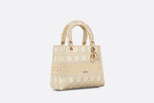 Load image into Gallery viewer, Medium Dior Or Lady D-Lite Bag • Gold-Tone Cannage Embroidery with Metallic Thread and Strass
