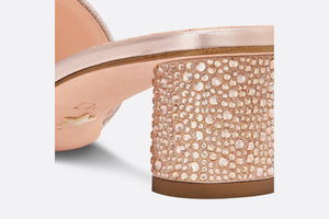 Dior Or Dway Heeled Slide • Rose Gold-Tone Cotton Embroidered with Metallic Thread and Strass