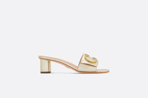 Dior Or C'est Dior Heeled Slide • Gold-Tone Laminated Lambskin with Silver-Tone Strass Letters