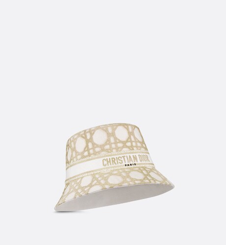 Dior Or D-Bobby Macrocannage Small Brim Bucket Hat • White and Gold-Tone Embroidery