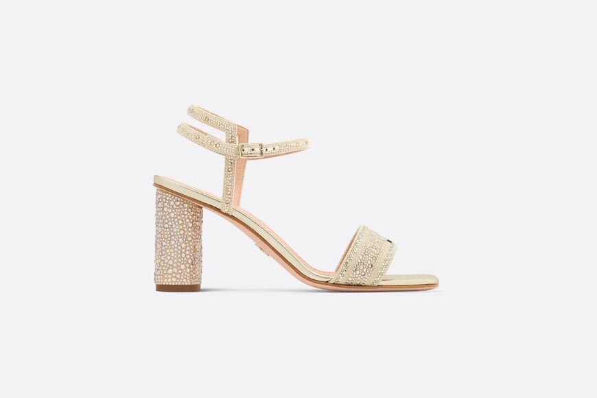 Dior Or Dway Heeled Sandal • Cotton Embroidered with Gold-Tone Metallic Thread and Strass