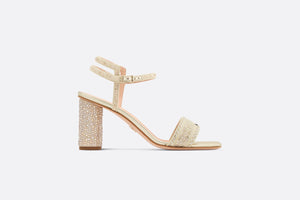 Dior Or Dway Heeled Sandal • Cotton Embroidered with Gold-Tone Metallic Thread and Strass
