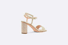 Load image into Gallery viewer, Dior Or Dway Heeled Sandal • Cotton Embroidered with Gold-Tone Metallic Thread and Strass
