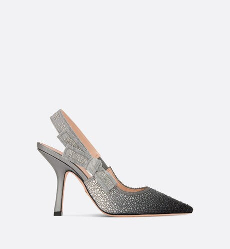 Dior Or J'Adior Slingback Pump • Cotton Embroidered with Metallic Thread and Gradient Black and Silver-Tone Strass