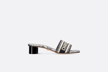 Load image into Gallery viewer, Dway Heeled Slide • White and Navy Blue Cotton Embroidered with Plan de Paris Motif
