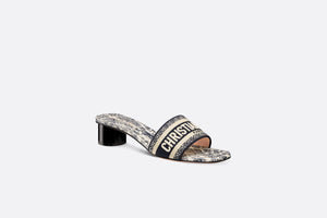 Dway Heeled Slide • White and Navy Blue Cotton Embroidered with Plan de Paris Motif