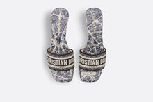 Load image into Gallery viewer, Dway Heeled Slide • White and Navy Blue Cotton Embroidered with Plan de Paris Motif
