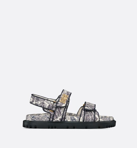 Dioract Sandal • White and Navy Blue Technical Fabric with Plan de Paris Print