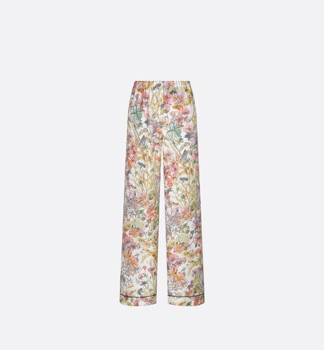 Pants • White Silk Twill with Multicolor Dior 4 Saisons Été Motif