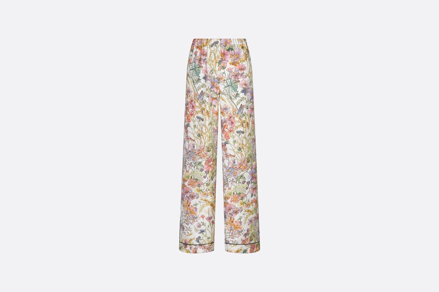 Pants • White Silk Twill with Multicolor Dior 4 Saisons Été Motif