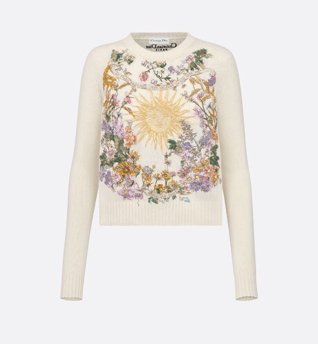 Embroidered Sweater • White Cashmere Knit with Multicolor Dior 4 Saisons Été Motif