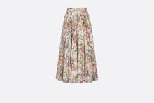 Load image into Gallery viewer, Mid-Length Pleated Skirt • White Cotton and Silk Poplin with Multicolor Dior 4 Saisons Été Motif

