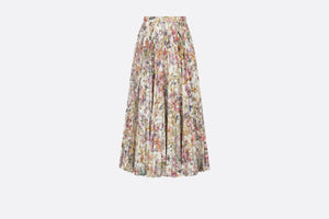 Mid-Length Pleated Skirt • White Cotton and Silk Poplin with Multicolor Dior 4 Saisons Été Motif