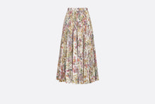 Load image into Gallery viewer, Mid-Length Pleated Skirt • White Cotton and Silk Poplin with Multicolor Dior 4 Saisons Été Motif
