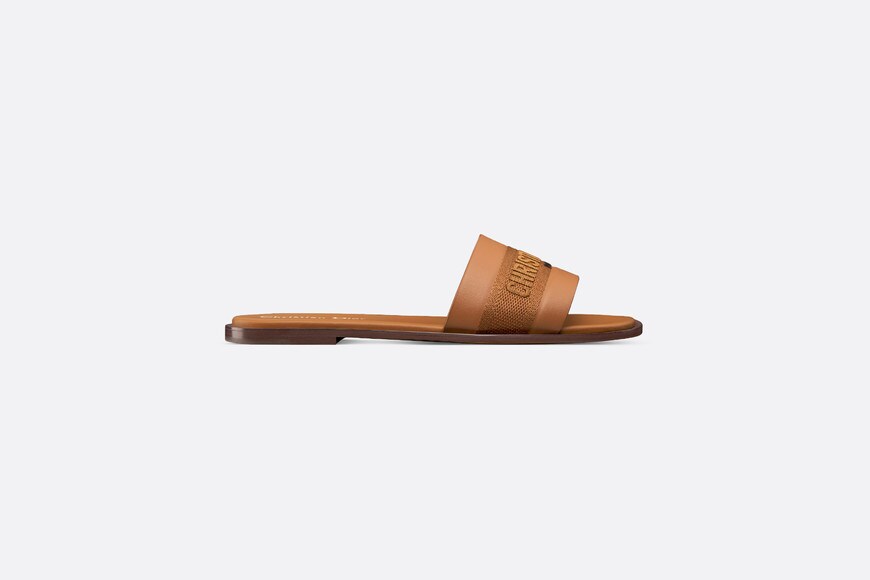 Dway Slide • Brown Calfskin and Embroidered Cotton