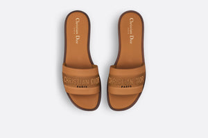 Dway Slide • Brown Calfskin and Embroidered Cotton