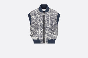 Vest • White and Navy Blue Technical Taffeta Jacquard with Plan de Paris Motif