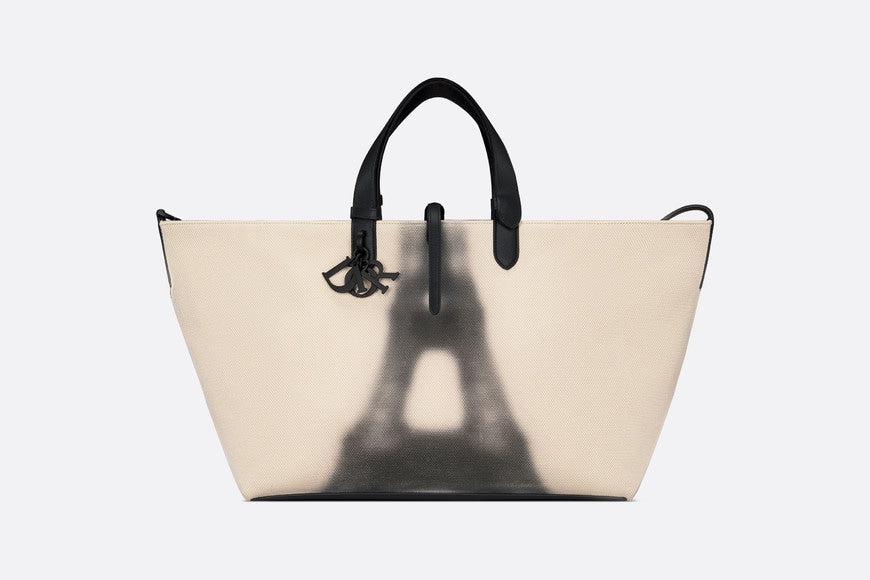Large Dior Toujours Bag • Latte and Black Canvas with Eiffel Tower Print
