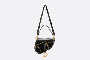 Saddle Bag with Strap • Black Cannage Calfskin with Gold-Finish Sun Studs