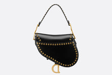 Load image into Gallery viewer, Saddle Bag with Strap • Black Cannage Calfskin with Gold-Finish Sun Studs
