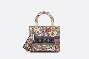 Medium Lady D-Lite Bag • White Multicolor Dior 4 Saisons Été Embroidery