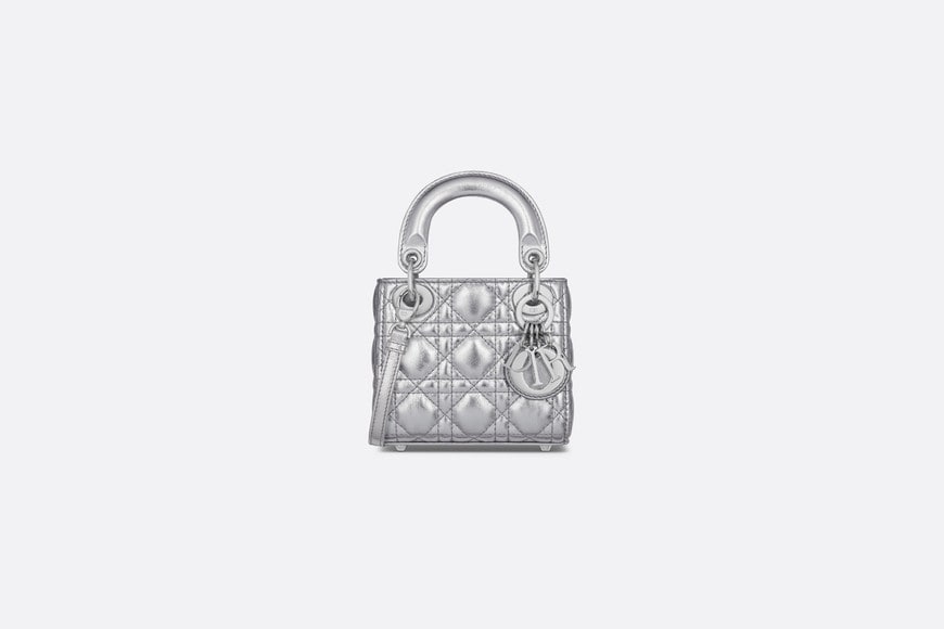 Dior Or Lady Dior Micro Bag • Metallic Silver-Tone Crinkled Cannage Calfskin