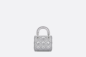 Dior Or Lady Dior Micro Bag • Metallic Silver-Tone Crinkled Cannage Calfskin