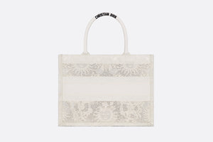 Medium Dior Book Tote • White Toile de Jouy Soleil Macramé Embroidery (36 x 27.5 x 16.5 cm)