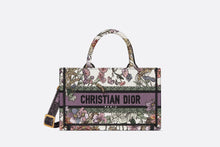 Load image into Gallery viewer, Mini Dior Book Tote with Strap • White Multicolor Dior 4 Saisons Été Embroidery (21.5 x 13 x 7.5 cm)
