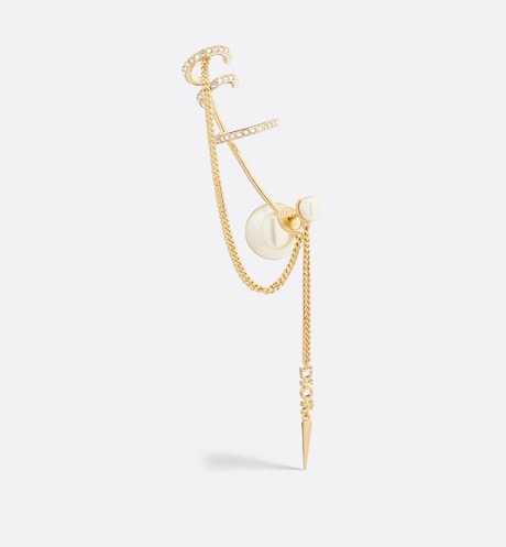 Dior Tribales Earring • Gold-Finish Metal with White Resin Pearls and Silver-Tone Crystals