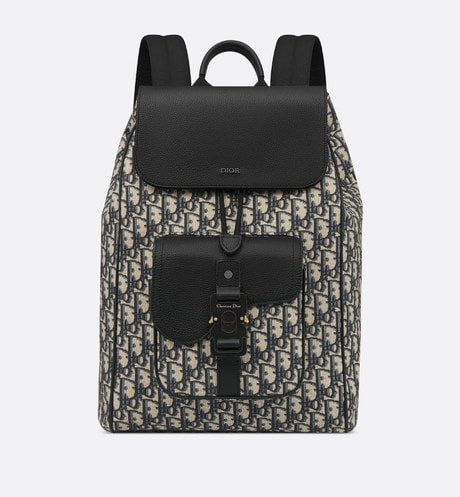 Saddle Backpack • Beige and Black Dior Oblique Jacquard and Black Grained Calfskin