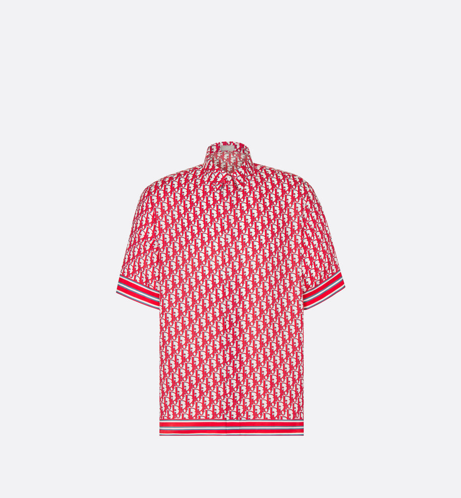 Dior Oblique Short-Sleeved Shirt • Red and White Silk Twill