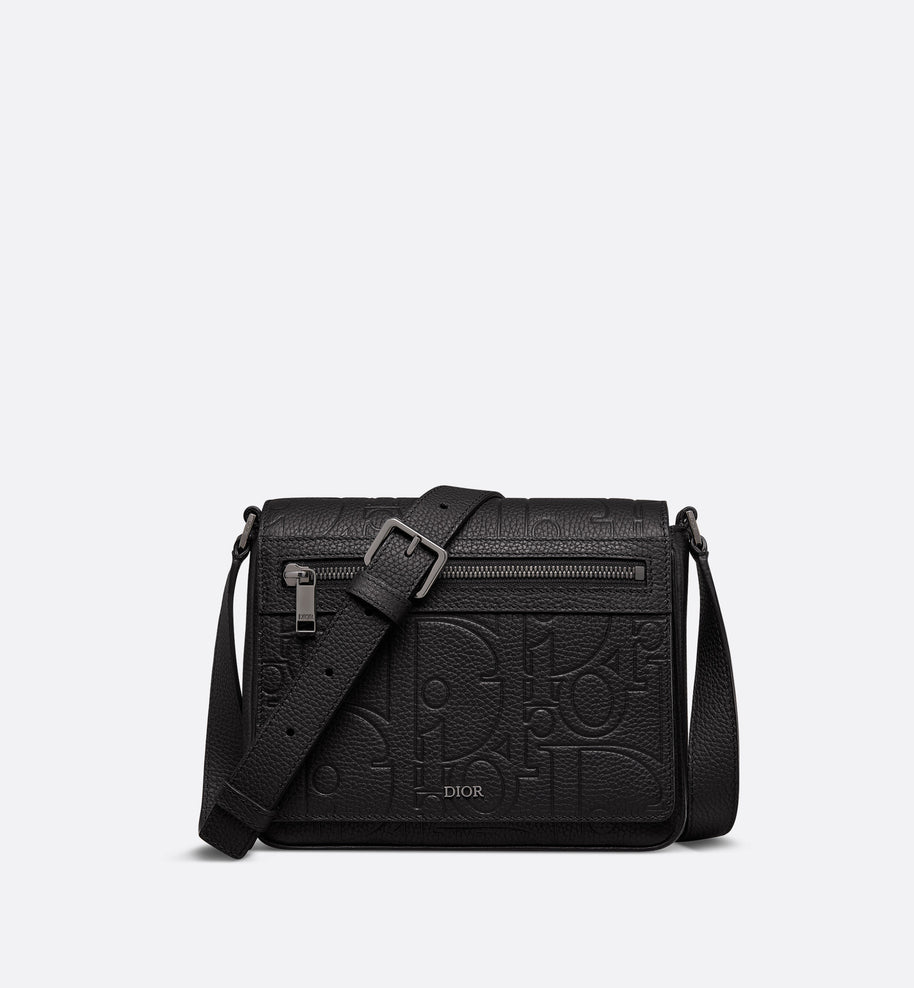 Messenger Bag with Flap • Black Maxi Dior Gravity Leather
