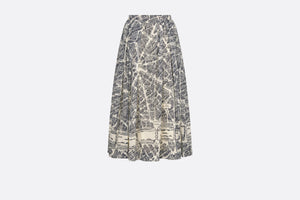 Mid-Length Pleated Skirt • White and Navy Blue Cotton Voile with Plan de Paris Motif