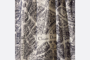 Mid-Length Pleated Skirt • White and Navy Blue Cotton Voile with Plan de Paris Motif