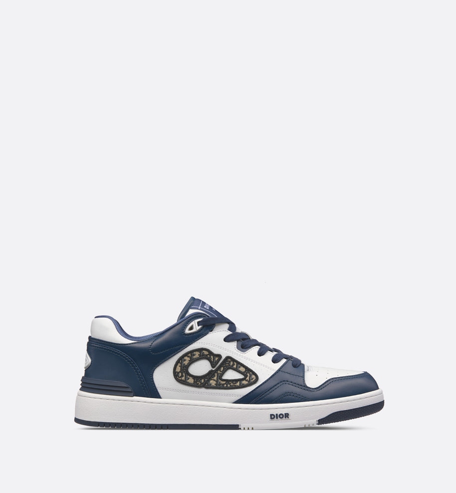 B57 Low-Top Sneaker • Navy Blue and White Smooth Calfskin with Beige and Black Dior Oblique Jacquard