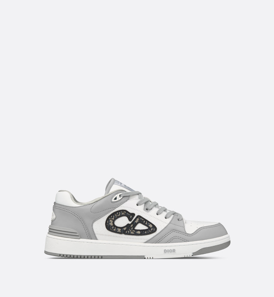B57 Low-Top Sneaker • Dior Gray and White Smooth Calfskin with Beige and Black Dior Oblique Jacquard