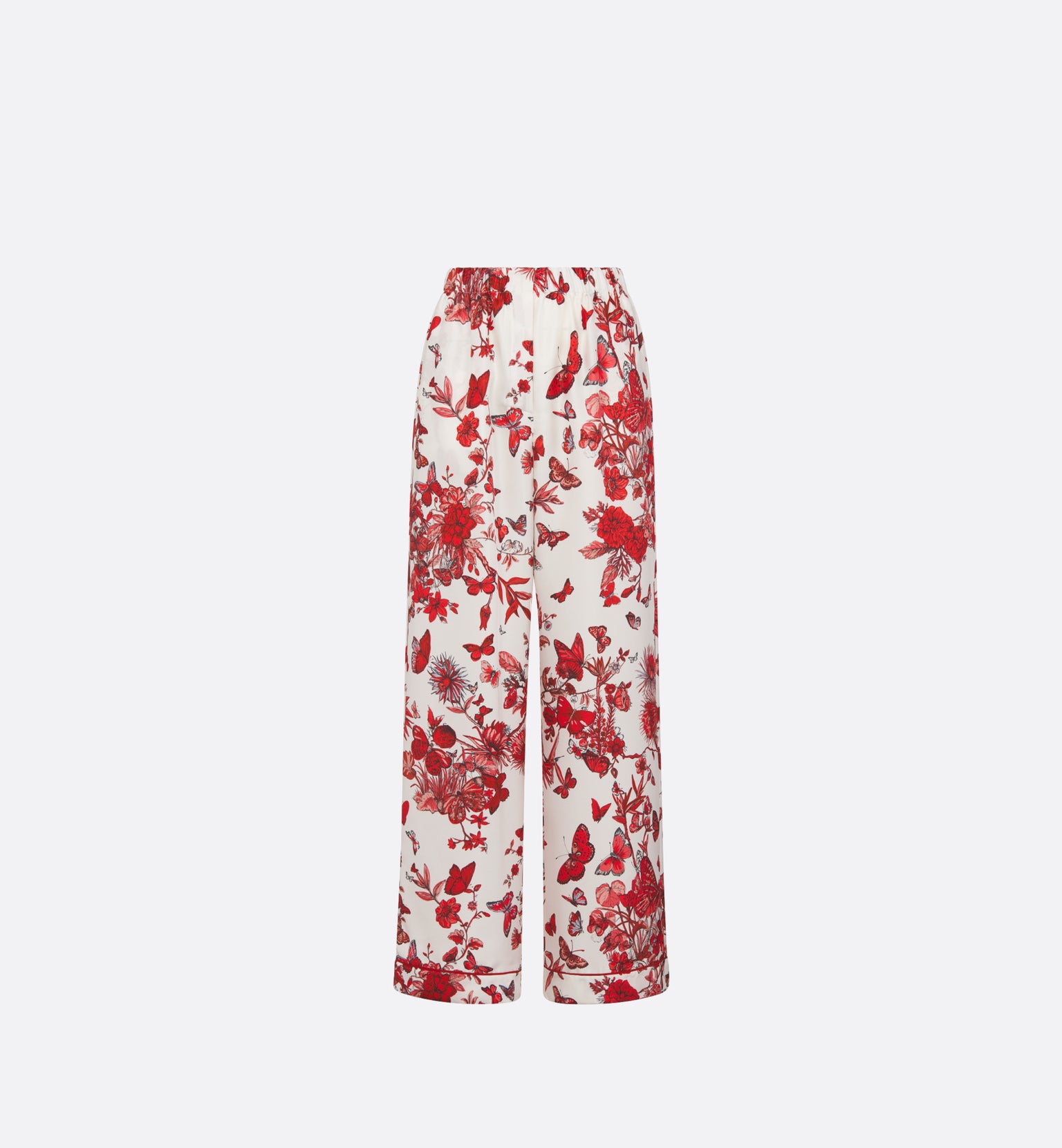 Pants • White and Red Silk Twill with Le Cœur des Papillons Motif