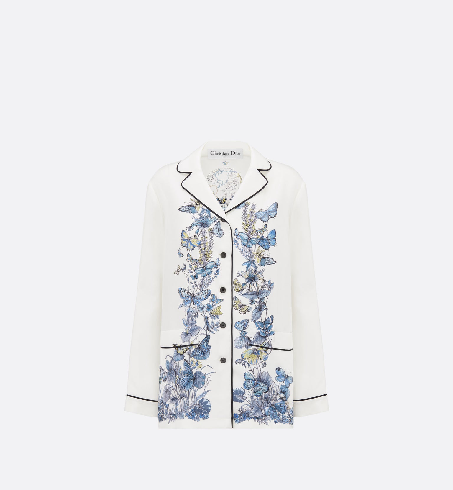 Shirt • White and Pastel Midnight Blue Toile de Jouy Mexico Silk Twill